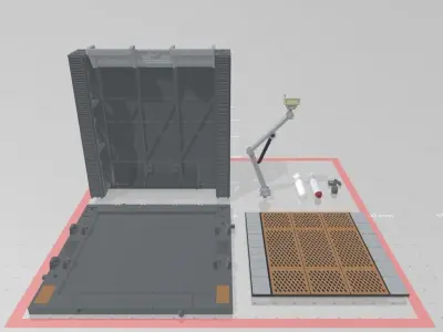 -MHB02F- Mecha Hangar Bay Base and Wall SET 02 Fixture 3D print model