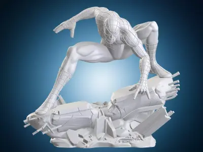 Spider Man Marvel Comics Statue on Base Crouching Pose 3D print model