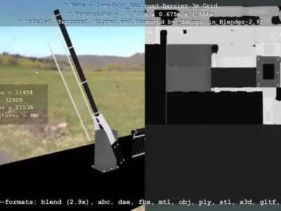 Railroad Barrier 3m Protective Grid High and Low-Poly Version 3D Model Pack