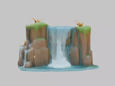 A stylized 3D model of a fountain Low-poly 3D model