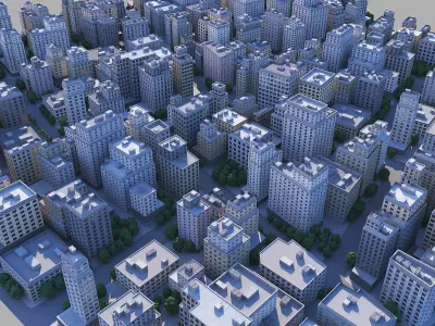 City district Low-poly 3D model