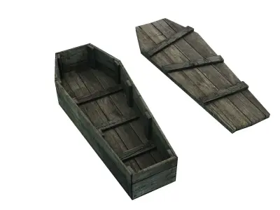 Low Poly Old Rustic Coffin With PBR Materials Low-poly 3D model