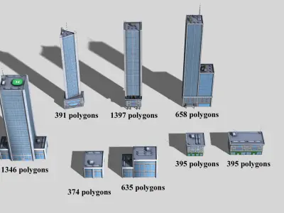 City buildings skyscrappers 8x pack Low-poly 3D model