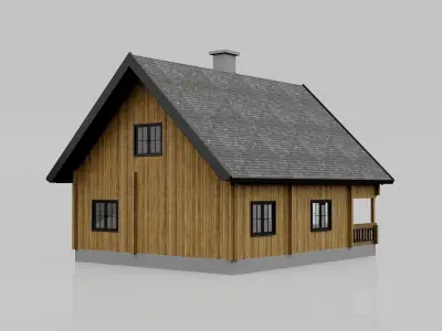 Wooden Cabin Exterior 3D Model Rustic House Chalet Low-poly 3D model