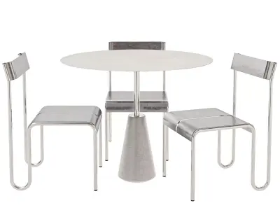 Stainless Steel Table and Chair 3D model