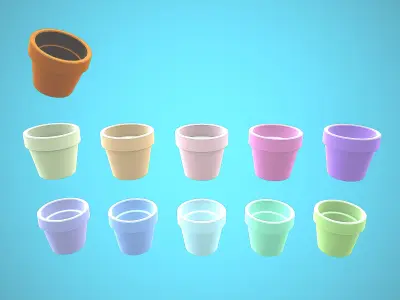 FLOWER POT CARTOON STYLIZED PLUS 10 TEXTURES PASTEL EDITION Low-poly 3D model