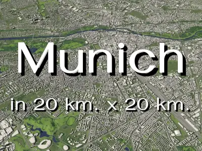 Munich Germany in 20 km x 20 km - city and urban 3D model