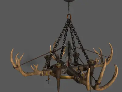 Medieval Antler Chandelier Design Three  Low-poly 3D model
