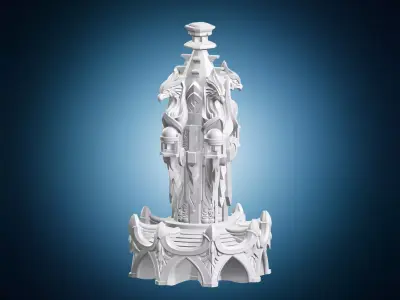 Ornate Fantasy Pillar with Griffin Statues 3D print model