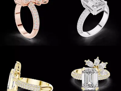 Emerald Cut Diamond Halo Engagement Ring CAD 3DM STL 3D print model
