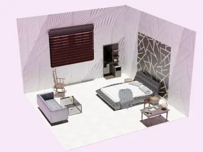 Bed Room Low-poly 3D model