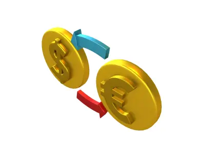 Currency Exchange Dollar To Euro Icon v1 004 Low-poly 3D model