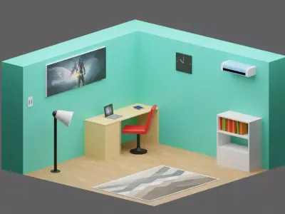 Low-Poly Room with desk and chair Low-poly 3D model
