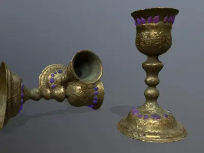 Chalice 1 gold vase with paint Low-poly 3D model