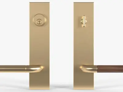 Tumalo Handle - Brass with Walnut Lever Exterior Door Hardware 3D model