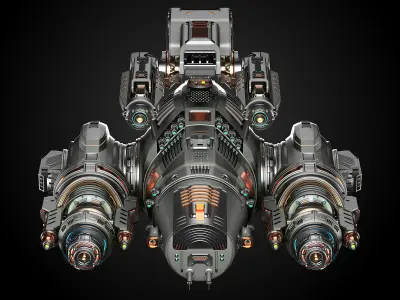 Sci Fi Military Battleship Rigged 3D model