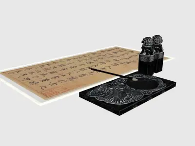 Four treasures of Chinese style study 3D model