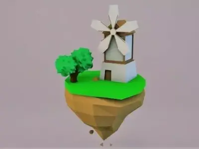 Low poly flying island 3D model