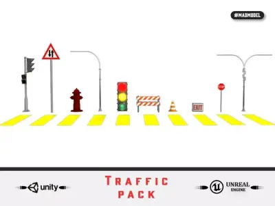 Traffic Signals pack Low-poly 3D model