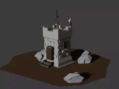 Stylized Medieval Tower 3D Architectural Model Low-poly 3D model