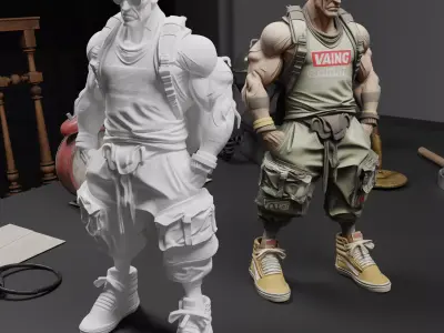 Urban Tactical Street Fighter Muscular Mohawk Warrior 3D print model