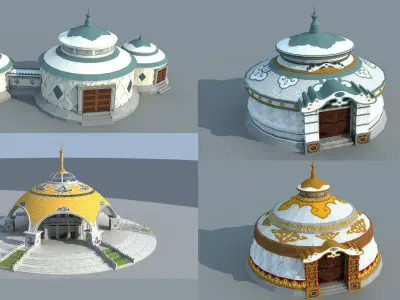 3DMAX model - a group of Yurts 3D model