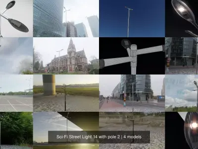 Sci-Fi Street Light 14 with pole 2 3D Model Pack