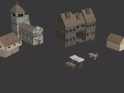 houses medieval village Low-poly 3D model