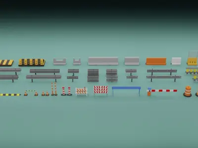 Low Poly Traffic Barrier Assets Low-poly 3D model