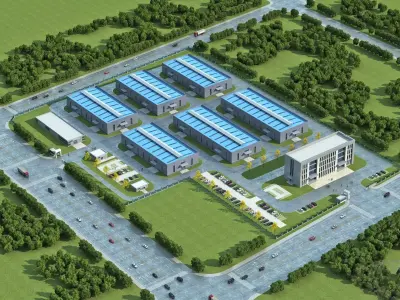 Modern Industrial Park with Modular Warehouses 3D model