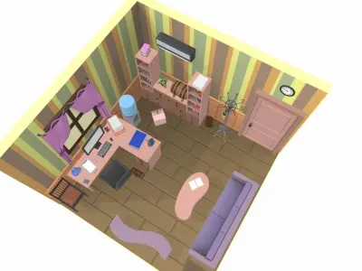 Isometric cartoon office room 04 3D model