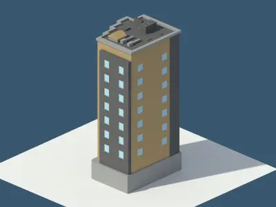 Low Poly Aparment 1 tall building Low-poly 3D model