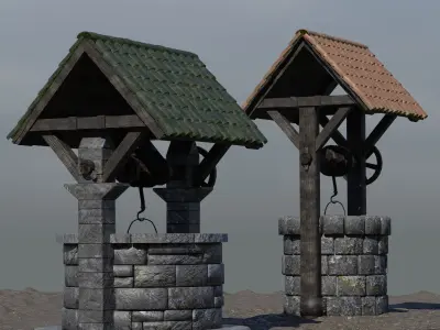 2 full sized Medieval Wells 3D model