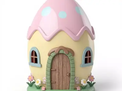 3D WHIMSICAL EGG-SHAPED COTTAGE WITH FLORAL EMBELLISHMENTS V04 Low-poly 3D model