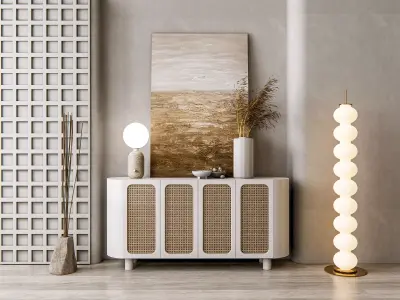 Sideboard with wall panel and flooring 12 3D model