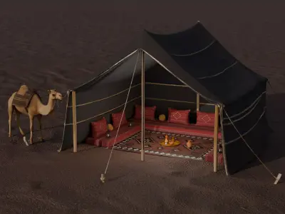 Bedouin Desert Tent Majlis with Camel 3D model