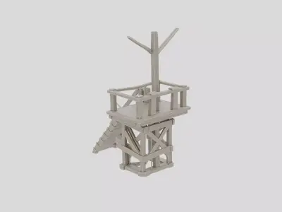 Fantasy Wooden Watchtower Ladder Platform for 3D print Low-poly 3D model