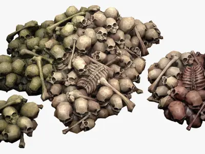 Pile of Bones and Skulls Set Low-poly 3D model
