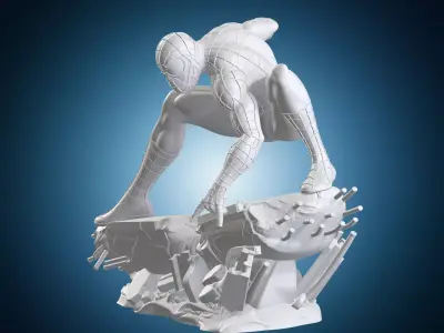 Spider Man Marvel Comics Statue on Base Crouching Pose 3D print model