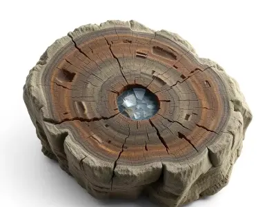 Mystic Wood Stump with Crystal Low-poly 3D model