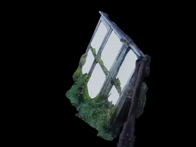 4K Old Overgrown Wooden Window Frame Photoscan Low-poly 3D model