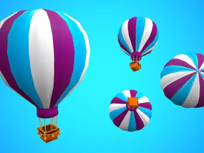 HOT AIR BALLOON CARTOON STYLIZED 02 Low-poly 3D model