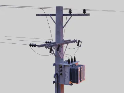 Pole with trafo and devices 3D model