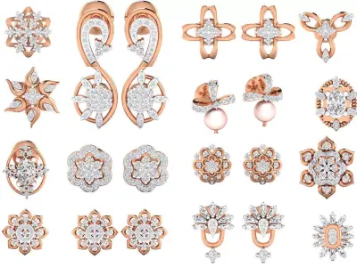 93 High Jewelry Diamond Earrings 3dm stl renders details  3D Model Pack