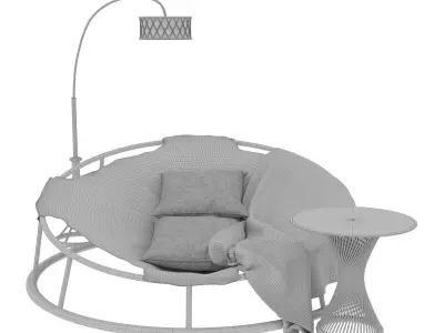 Round rattan chair table floor lamp 3D model