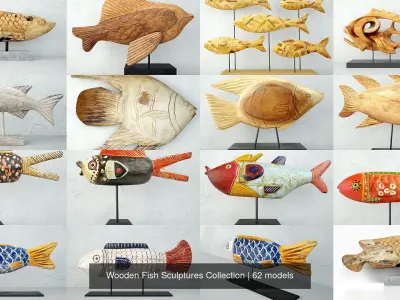 Wooden Fish Sculptures Collection 3D Model Pack