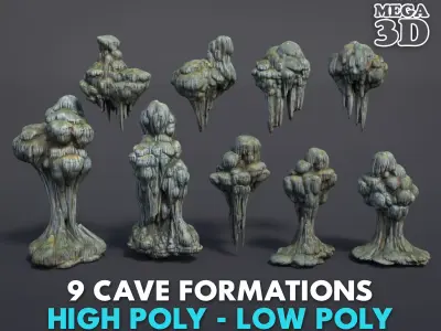 9 Modular Cave Formations - 250218 Low-poly 3D model