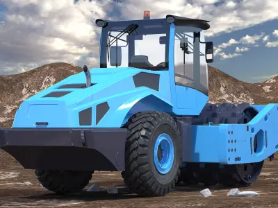 Soil Roller Compactor Rigged 3D model