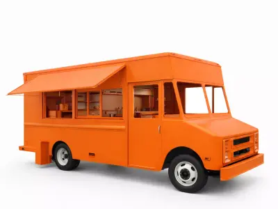 Orange Food Truck Modern Street Food  Mobile Kitchen Vehicle 3D model
