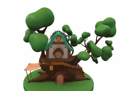 Cartoon tree house and props 3D model